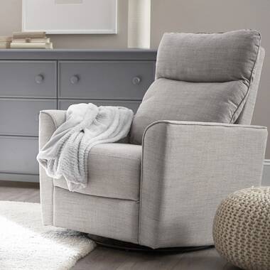 Davinci olive upholstered swivel glider and 2024 ottoman in grey with cream piping